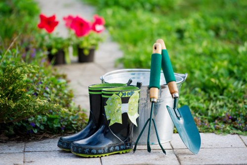 Pressure washing equipment in action on a driveway