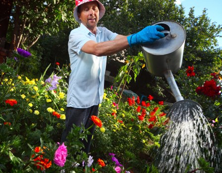 Close-up of garden cleaning with jet wash