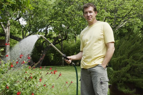 Eco-friendly jet washing equipment in action at a residential area